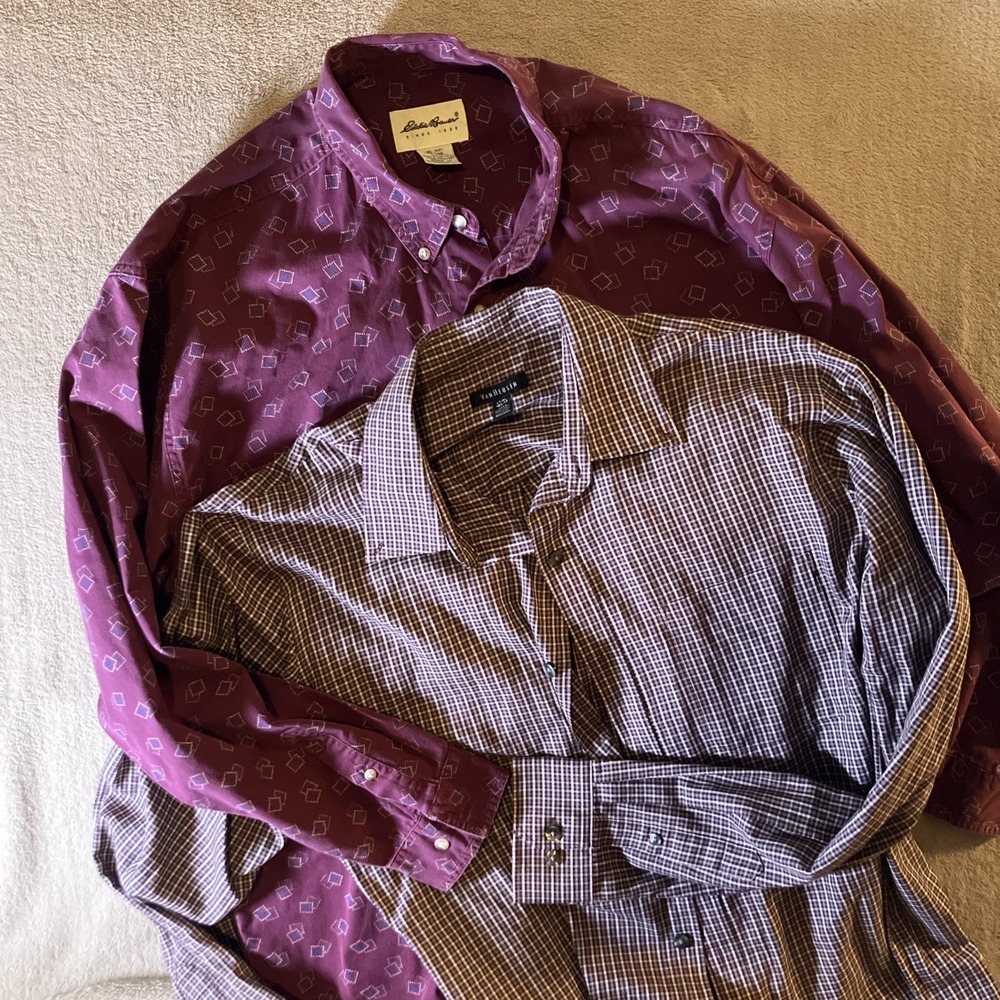 VTG Men Long Sleeve Button Collard Shirt Sz XL Maroon 2 Pc. Bundle Eddie B Van H